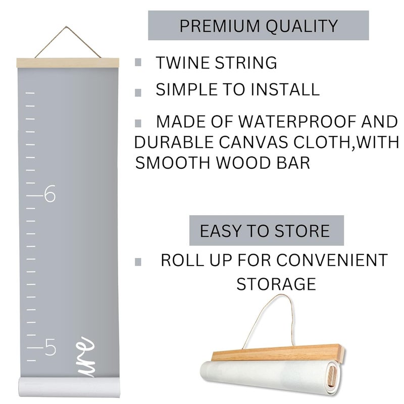 Morxy Canvas Growth Chart for Kids - Unisex Kids Room Wall Decor - Measuring Height Chart- Wall Tape with Height Chart for Kids (Canvas, Loved Beyond Measure- Gray) - Image 2